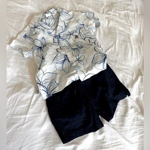 NWT Baby Gap Blue Hawaiian Floral Shirt and Shorts Set size 6-12 months